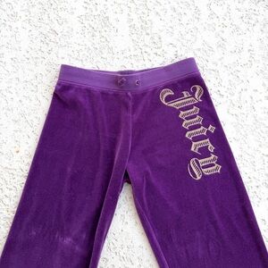 Girls Juicy Couture Velvet Pants Size 14 Y2k Purple Gold Sweatpants Track Vtg